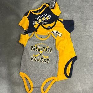 NHL Nashville Predators Hockey Infant Baby Lot of 3 Pack Bodysuit One-piece 18M